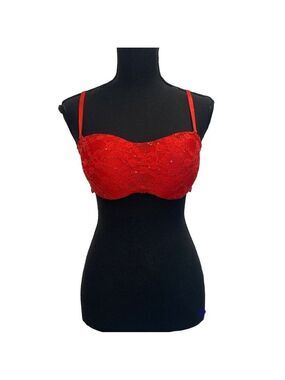 RED lace sequin bra crop top Sz L